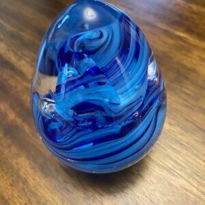 Paper Weight Vintage Hand Blown Glass with Blue Accents